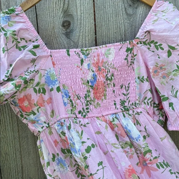 By The River Floral Pink Puff Midi Sleeve Dress - Picture 5 of 15